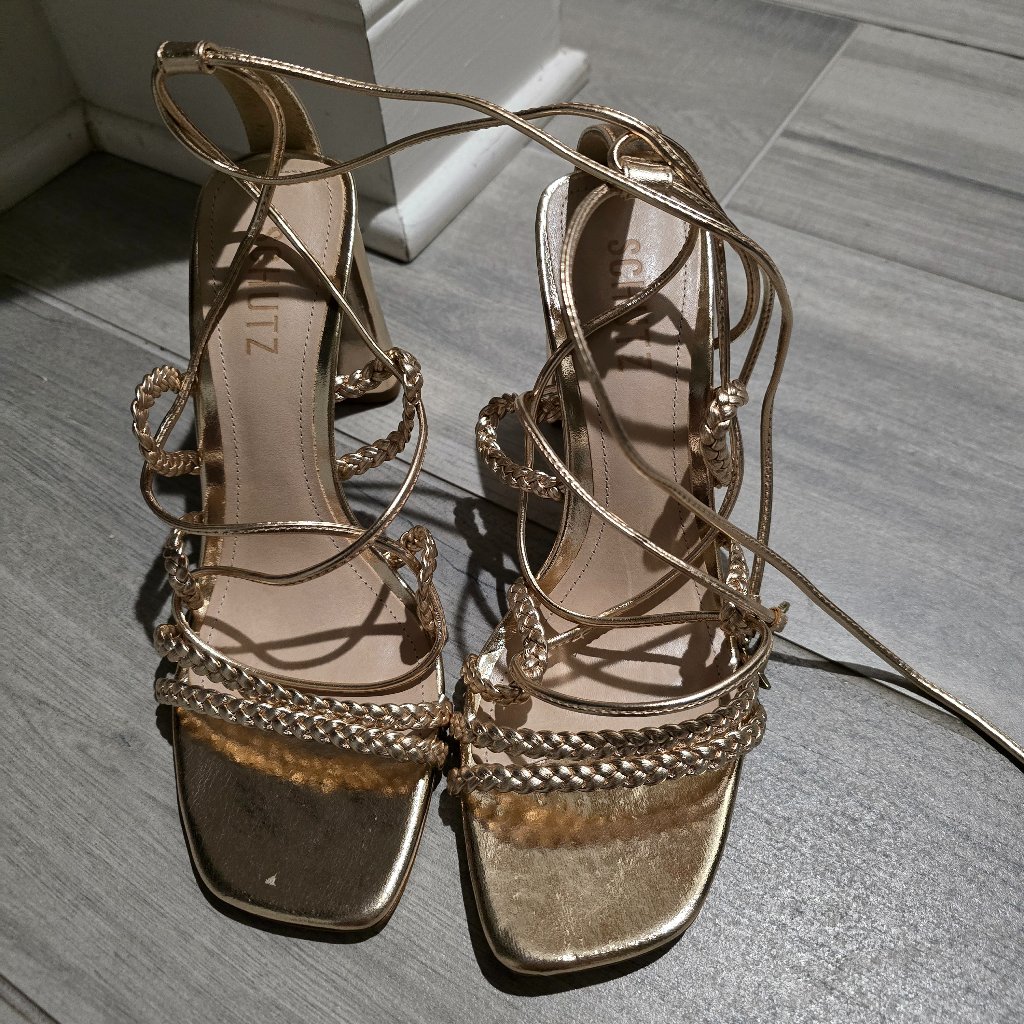Brand New Schultz Lunah Metallic Napa Leather Sandal Heel 75m
